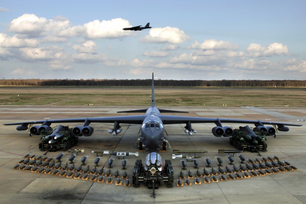 BARKSDALE AIR FORCE BASE, La. (AFPN) -- Munitions on display show the full capabilities of the B-52 Stratofortress. (U.S. Air Force photo by Tech. Sgt. Robert J. Horstman)